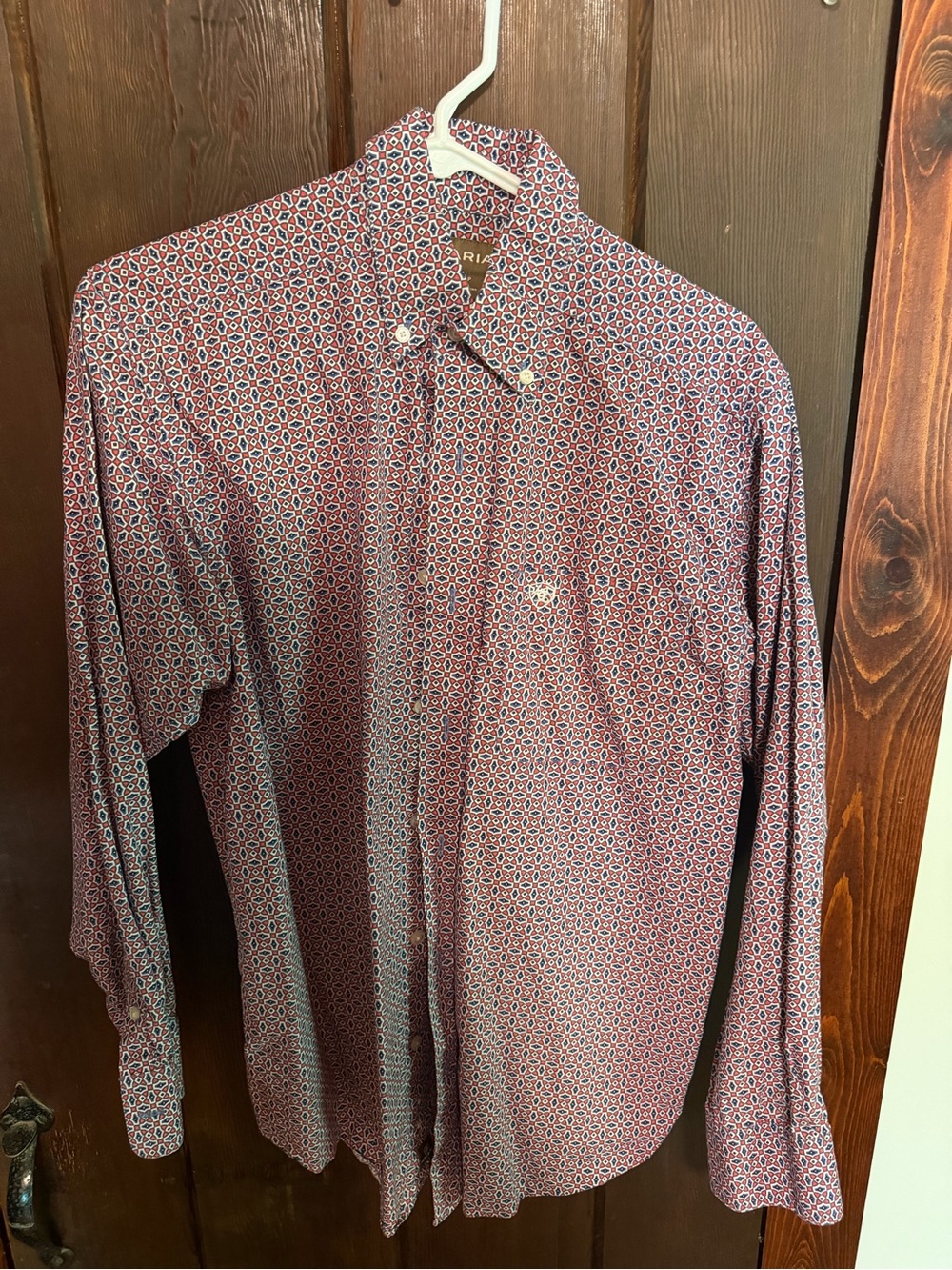 Ariat Men's Geometric Print Button-Down Shirt in Red and Blue